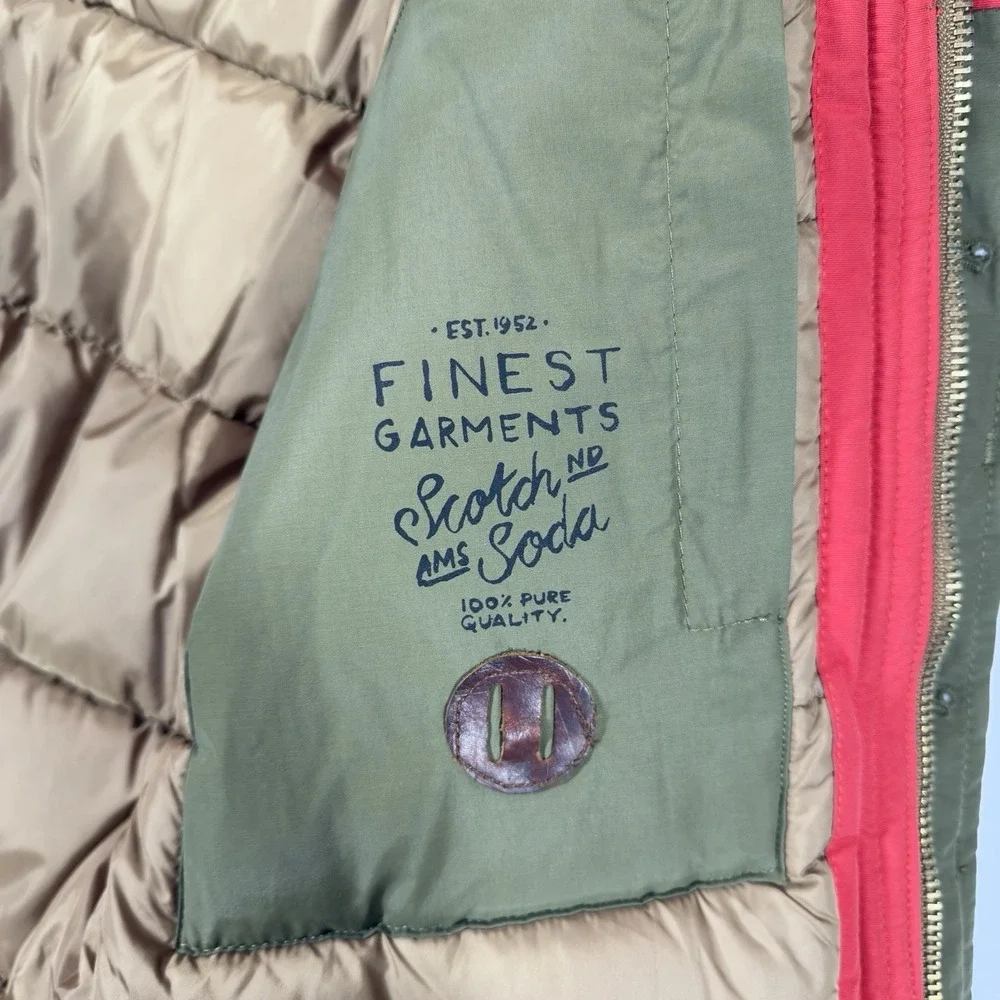 Scotch & Soda Hooded Puffer Jacket Mens S Red Green Sherpa Lined Parka‎